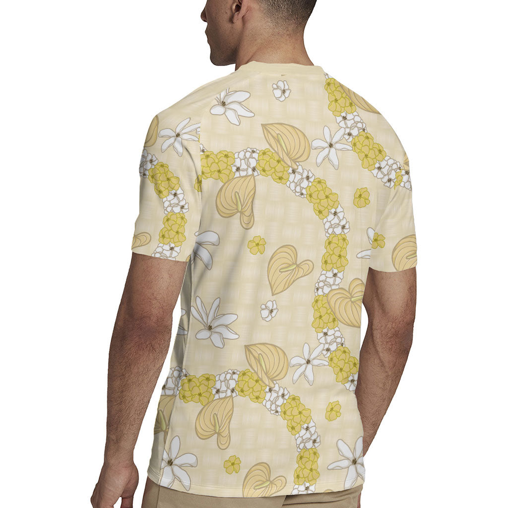 Hawaii Anthurium Tiare Pikake Lei Rugby Jersey Melemele Lauhala Art Pattern