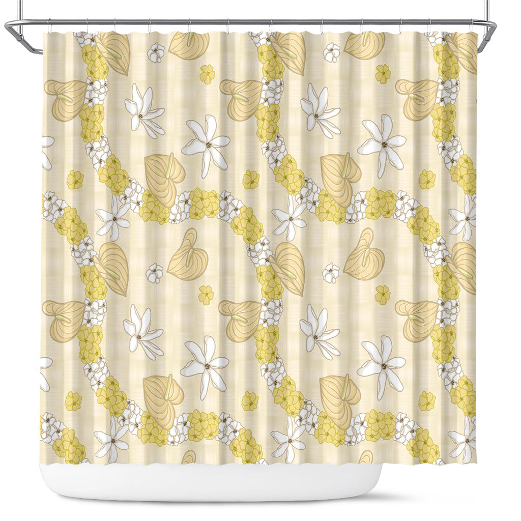 Hawaii Anthurium Tiare Pikake Lei Shower Curtain Melemele Lauhala Art Pattern LT01 Yellow - Polynesian Pride