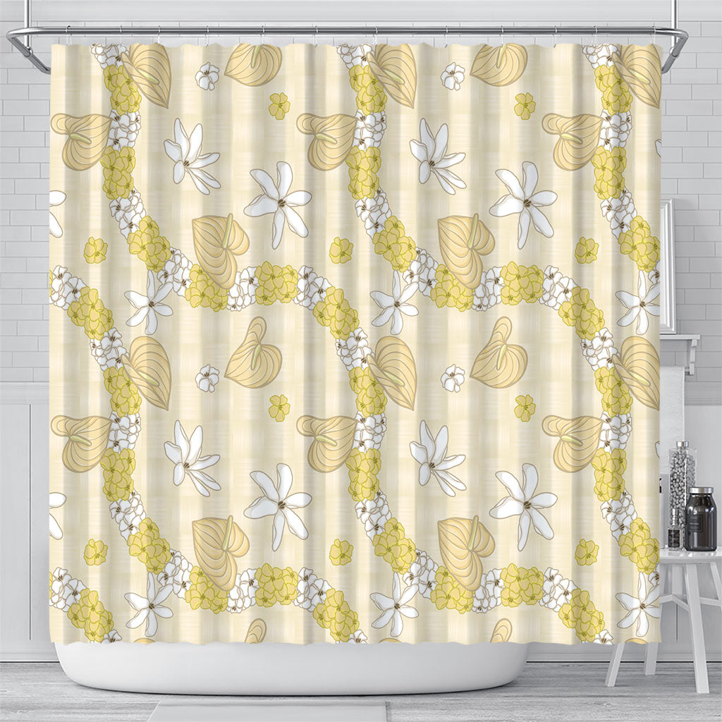 Hawaii Anthurium Tiare Pikake Lei Shower Curtain Melemele Lauhala Art Pattern LT01 - Polynesian Pride