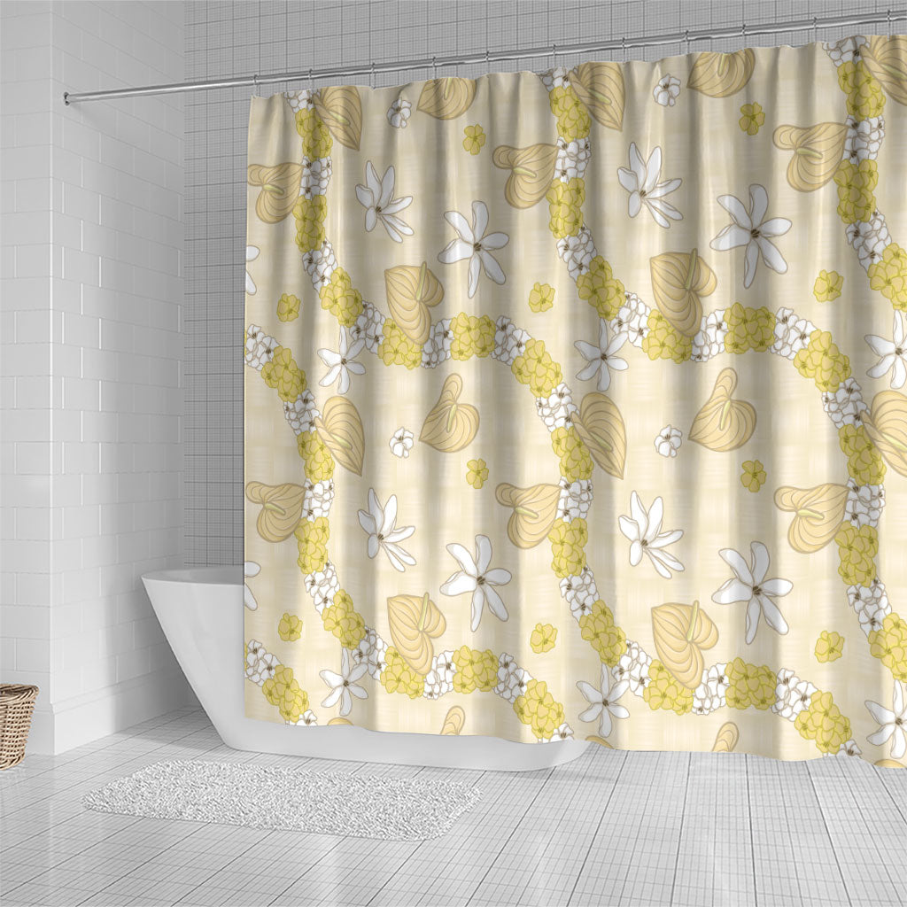 Hawaii Anthurium Tiare Pikake Lei Shower Curtain Melemele Lauhala Art Pattern LT01 - Polynesian Pride