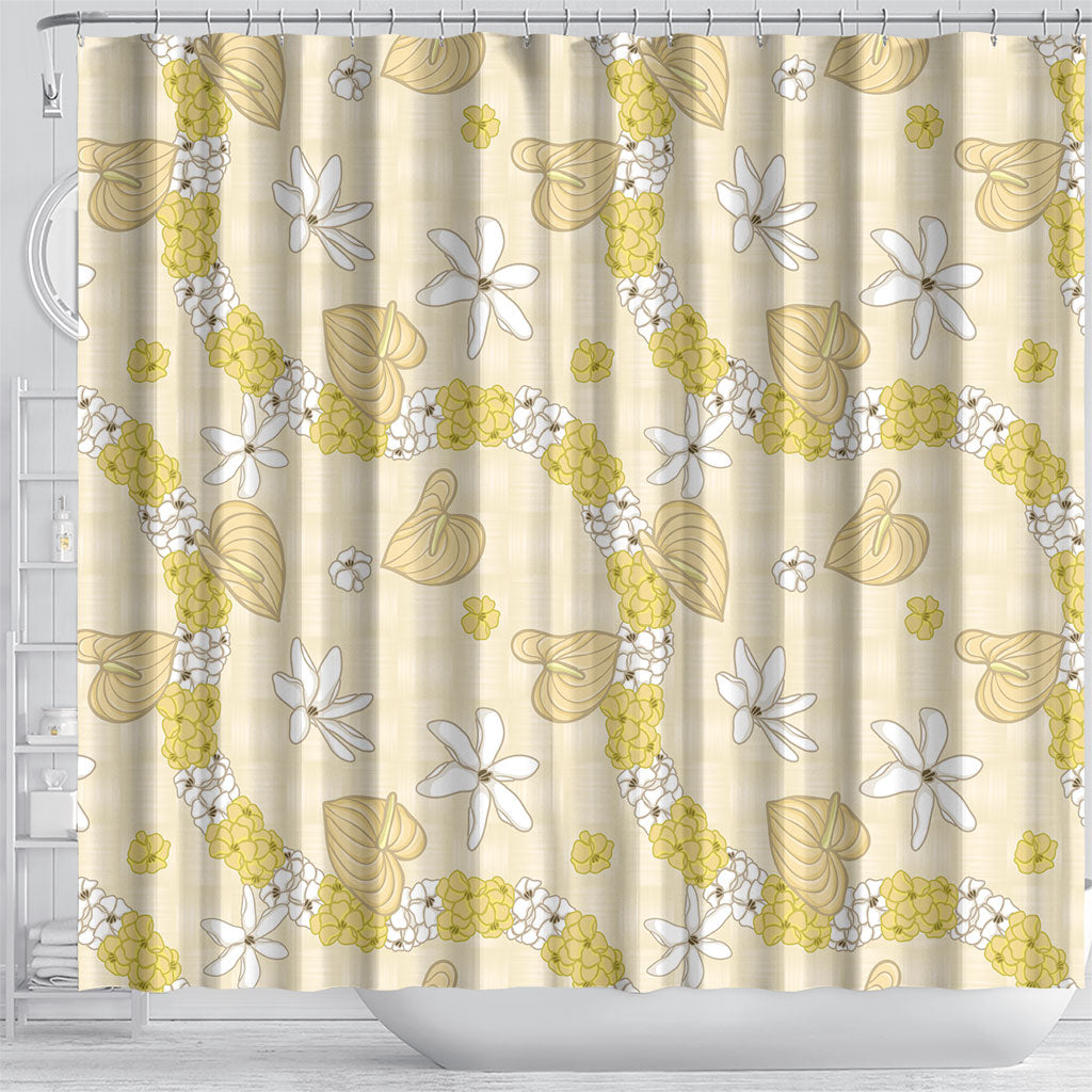 Hawaii Anthurium Tiare Pikake Lei Shower Curtain Melemele Lauhala Art Pattern LT01 - Polynesian Pride