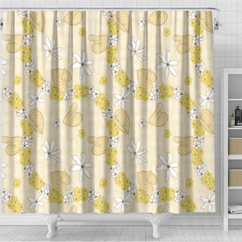 Hawaii Anthurium Tiare Pikake Lei Shower Curtain Melemele Lauhala Art Pattern LT01 - Polynesian Pride
