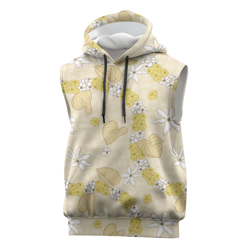 Hawaii Anthurium Tiare Pikake Lei Sleeveless Hoodie Melemele Lauhala Art Pattern LT01 Yellow - Polynesian Pride