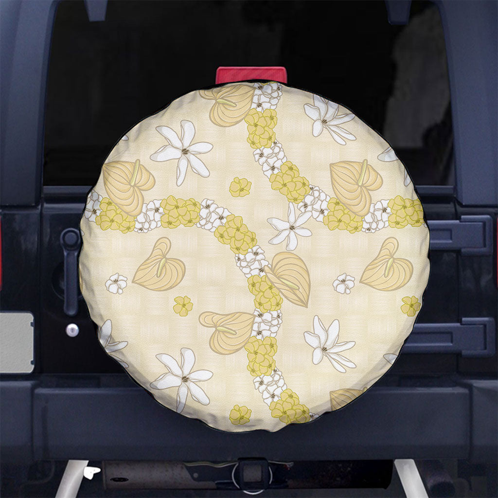 Hawaii Anthurium Tiare Pikake Lei Spare Tire Cover Melemele Lauhala Art Pattern LT01 No hole Yellow - Polynesian Pride