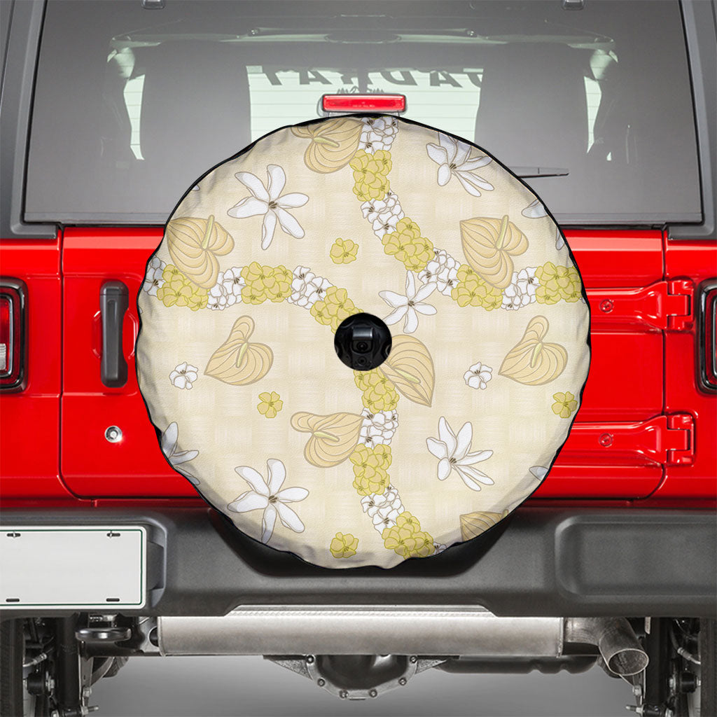 Hawaii Anthurium Tiare Pikake Lei Spare Tire Cover Melemele Lauhala Art Pattern LT01 - Polynesian Pride