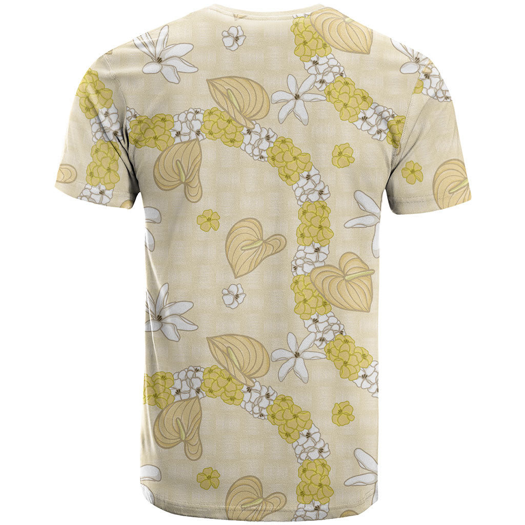 Hawaii Anthurium Tiare Pikake Lei T Shirt Melemele Lauhala Art Pattern LT01 - Polynesian Pride