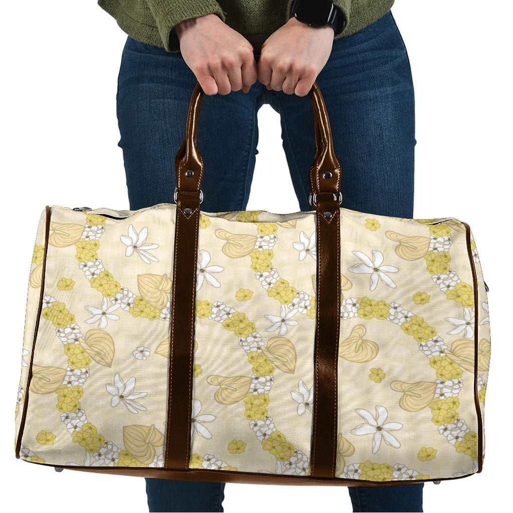 Hawaii Anthurium Tiare Pikake Lei Travel Bag Melemele Lauhala Art Pattern LT01 Yellow - Polynesian Pride