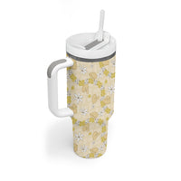 Hawaii Anthurium Tiare Pikake Lei Tumbler With Handle Melemele Lauhala Art Pattern