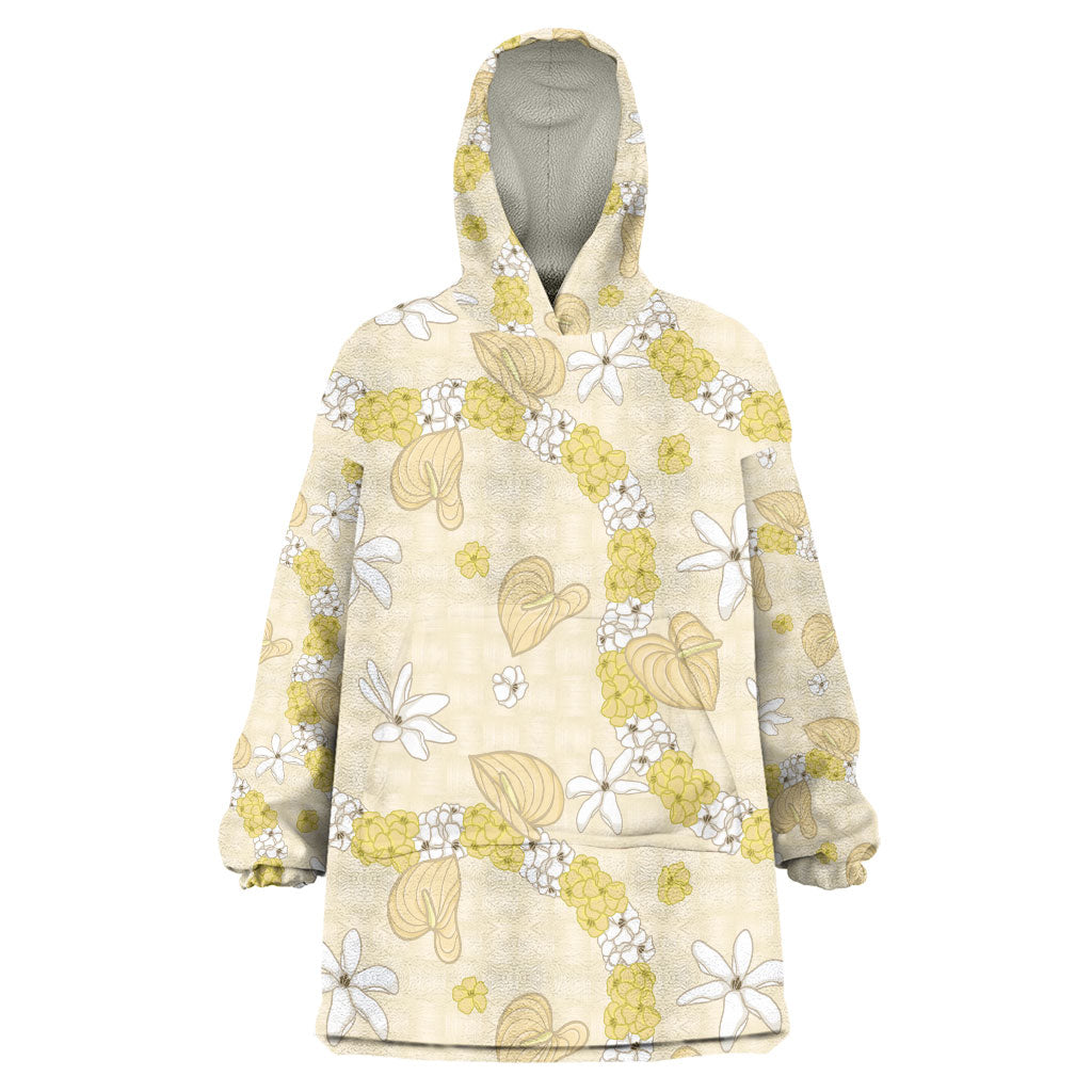 Hawaii Anthurium Tiare Pikake Lei Wearable Blanket Hoodie Melemele Lauhala Art Pattern LT01 One Size Yellow - Polynesian Pride