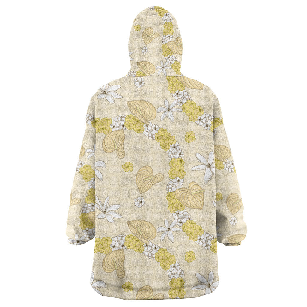 Hawaii Anthurium Tiare Pikake Lei Wearable Blanket Hoodie Melemele Lauhala Art Pattern LT01 - Polynesian Pride