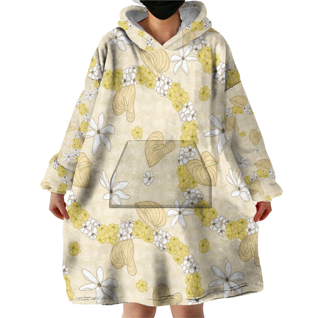 Hawaii Anthurium Tiare Pikake Lei Wearable Blanket Hoodie Melemele Lauhala Art Pattern LT01 - Polynesian Pride