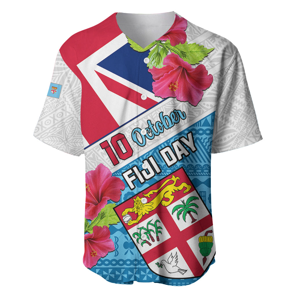 Fiji Day Baseball Jersey Fijian Hibiscus Special Version LT01 White - Polynesian Pride