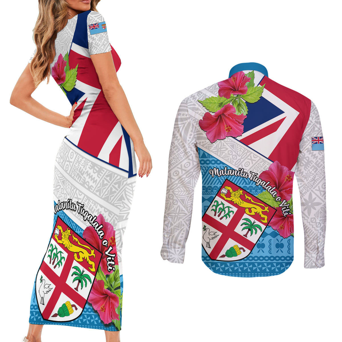 Fiji Day Couples Matching Short Sleeve Bodycon Dress and Long Sleeve Button Shirts Fijian Hibiscus Special Version LT01 - Polynesian Pride