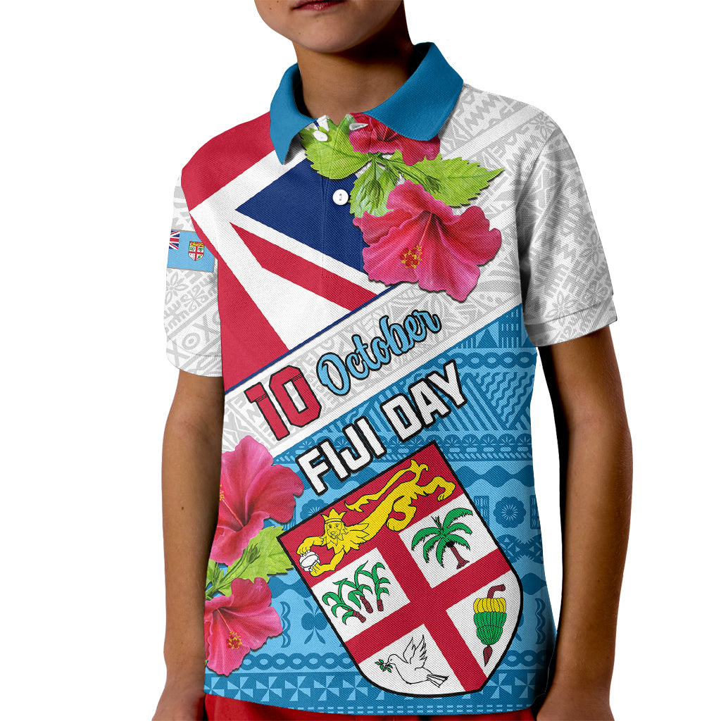 Fiji Day Kid Polo Shirt Fijian Hibiscus Special Version LT01 Kid White - Polynesian Pride