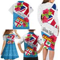 Personalised Fiji Day Family Matching Long Sleeve Bodycon Dress and Hawaiian Shirt Fijian Hibiscus Special Version LT01 - Polynesian Pride