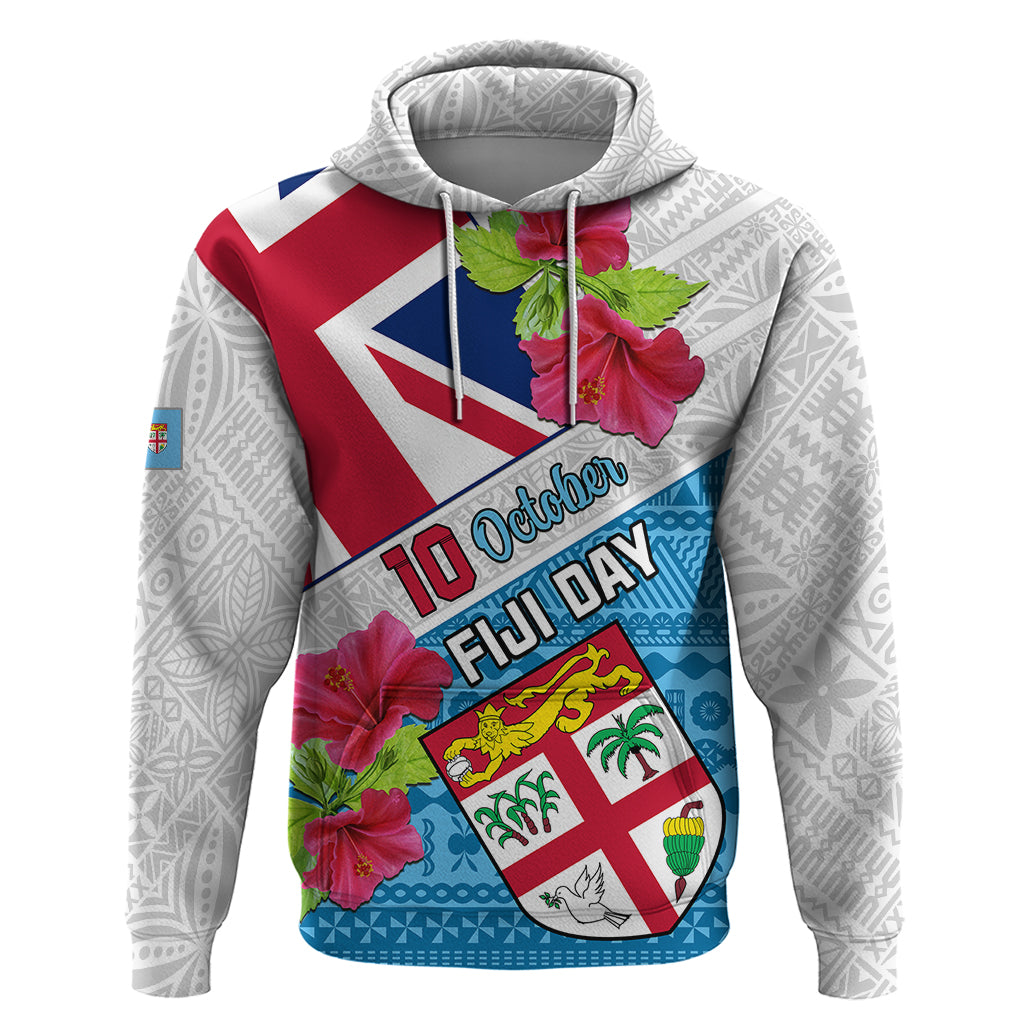 Personalised Fiji Day Hoodie Fijian Hibiscus Special Version LT01 White - Polynesian Pride