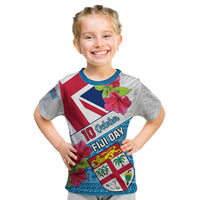Personalised Fiji Day Kid T Shirt Fijian Hibiscus Special Version LT01 White - Polynesian Pride