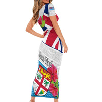 Personalised Fiji Day Short Sleeve Bodycon Dress Fijian Hibiscus Special Version LT01 - Polynesian Pride