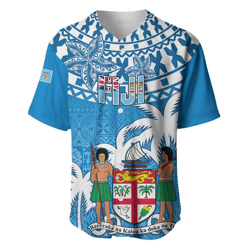 Fiji Baseball Jersey Bula Fijian Tapa Pattern LT01 Blue - Polynesian Pride