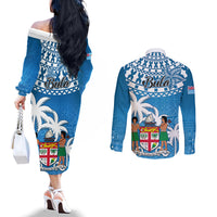 Fiji Couples Matching Off The Shoulder Long Sleeve Dress and Long Sleeve Button Shirts Bula Fijian Tapa Pattern LT01 - Polynesian Pride