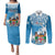 Fiji Couples Matching Puletasi Dress and Long Sleeve Button Shirts Bula Fijian Tapa Pattern LT01 Blue - Polynesian Pride