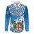 Fiji Family Matching Off Shoulder Short Dress and Hawaiian Shirt Bula Fijian Tapa Pattern LT01 Dad's Shirt - Long Sleeve Blue - Polynesian Pride