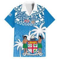 Fiji Family Matching Tank Maxi Dress and Hawaiian Shirt Bula Fijian Tapa Pattern LT01 Dad's Shirt - Short Sleeve Blue - Polynesian Pride