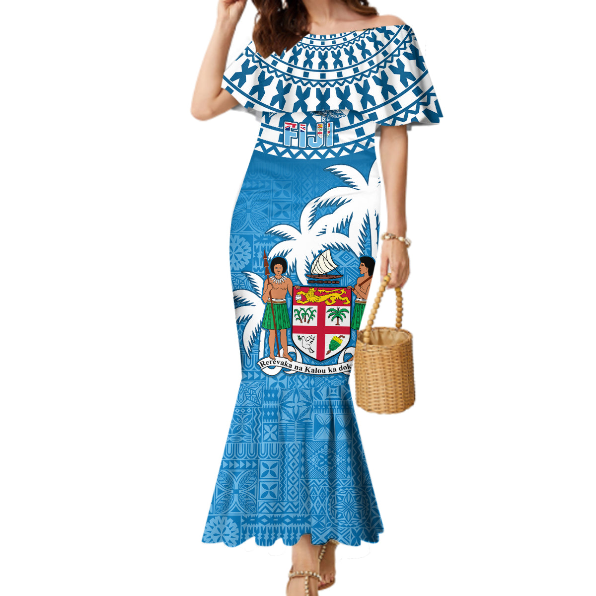 Fiji Mermaid Dress Bula Fijian Tapa Pattern LT01 Women Blue - Polynesian Pride