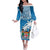 Fiji Off The Shoulder Long Sleeve Dress Bula Fijian Tapa Pattern LT01 Women Blue - Polynesian Pride