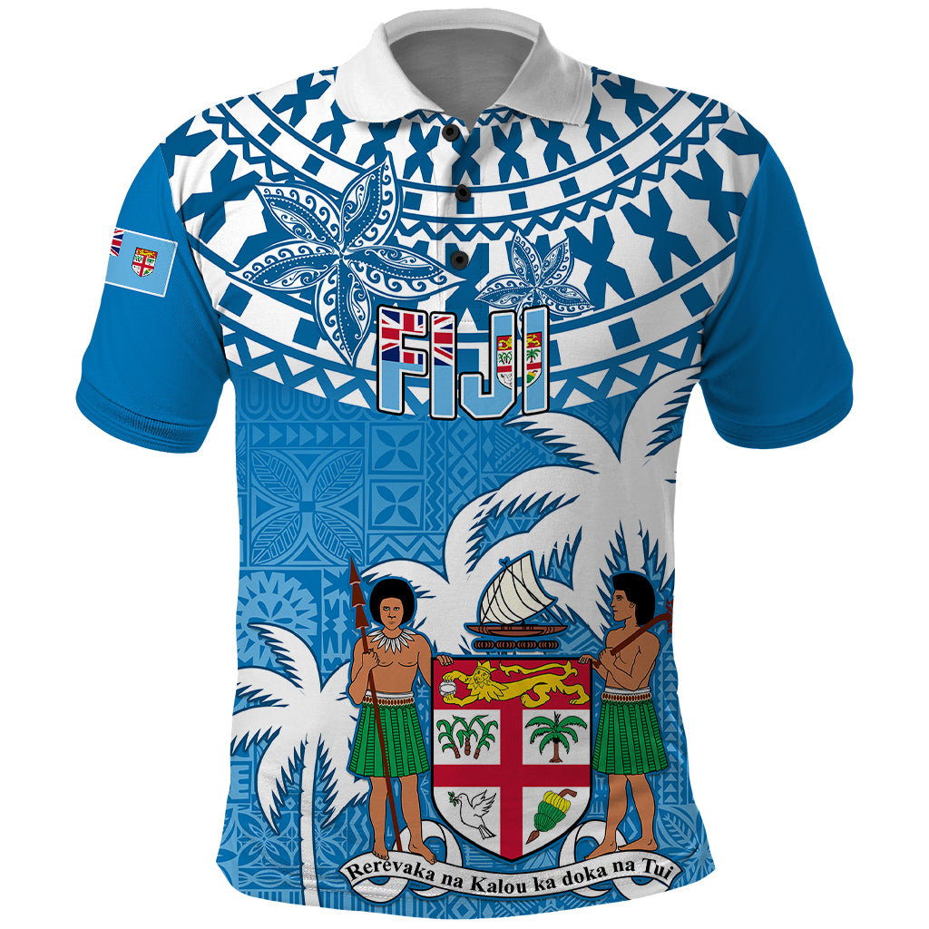 Fiji Polo Shirt Bula Fijian Tapa Pattern LT01 Blue - Polynesian Pride