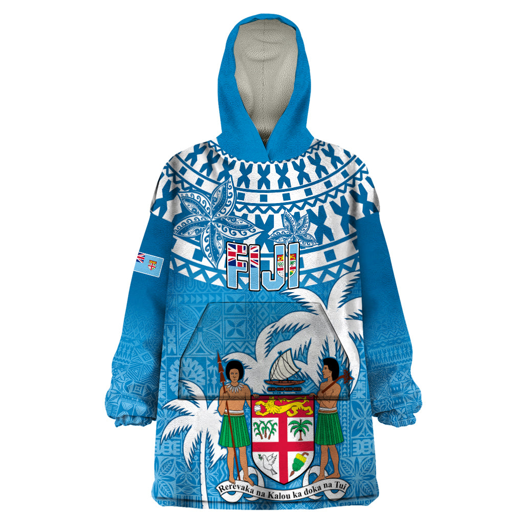 Fiji Wearable Blanket Hoodie Bula Fijian Tapa Pattern LT01 One Size Blue - Polynesian Pride