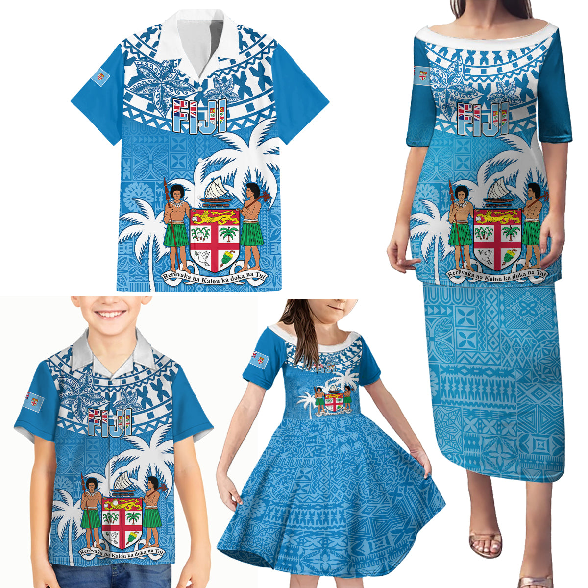 Personalised Fiji Family Matching Puletasi Dress and Hawaiian Shirt Bula Fijian Tapa Pattern LT01 - Polynesian Pride