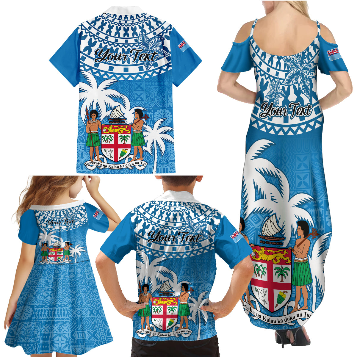 Personalised Fiji Family Matching Summer Maxi Dress and Hawaiian Shirt Bula Fijian Tapa Pattern LT01 - Polynesian Pride