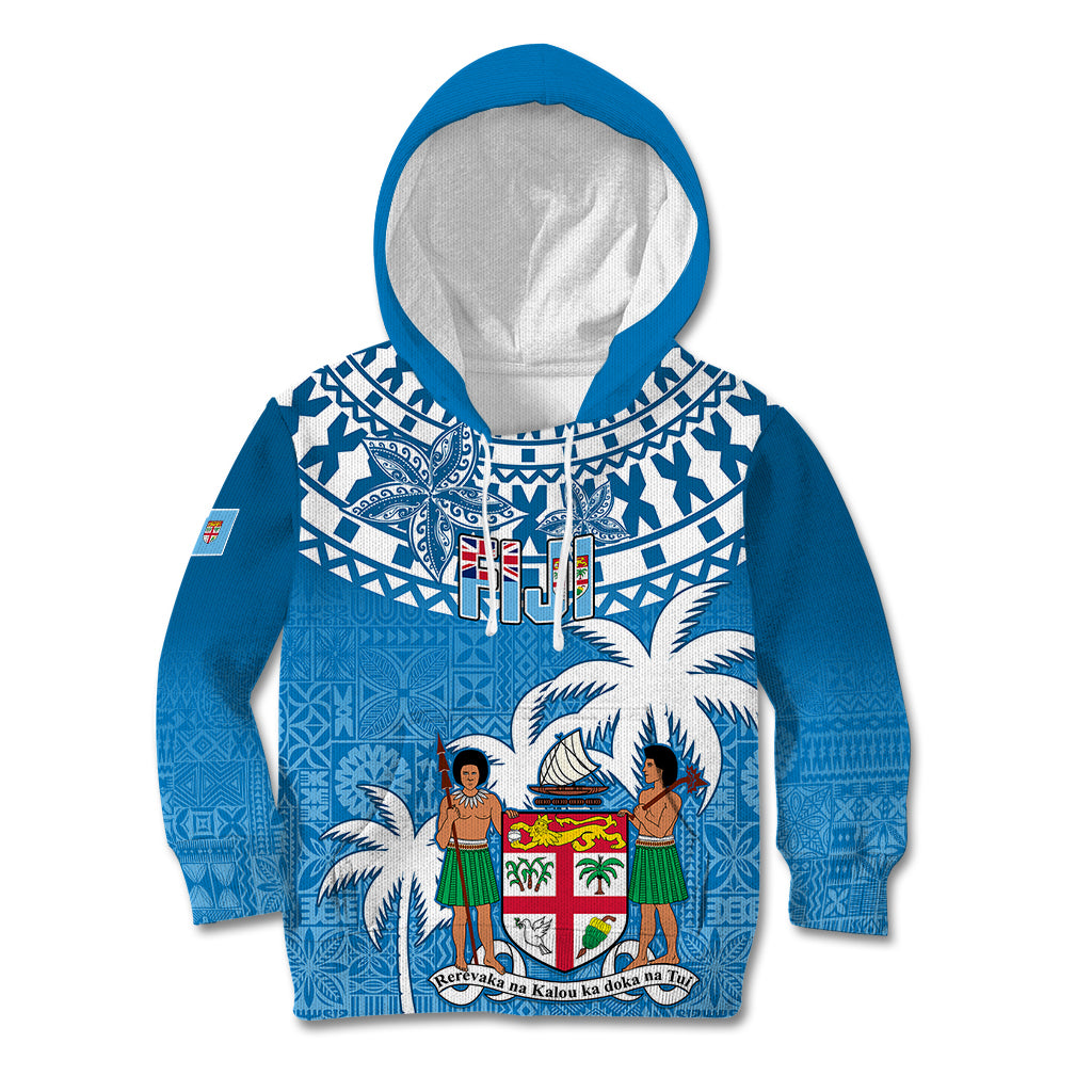 Personalised Fiji Kid Hoodie Bula Fijian Tapa Pattern LT01 Hoodie Blue - Polynesian Pride
