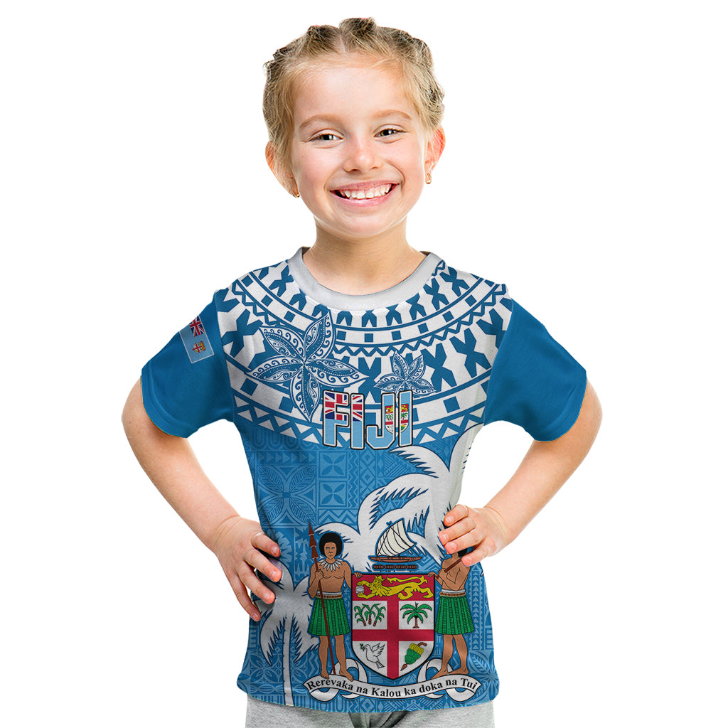 Personalised Fiji Kid T Shirt Bula Fijian Tapa Pattern LT01 Blue - Polynesian Pride