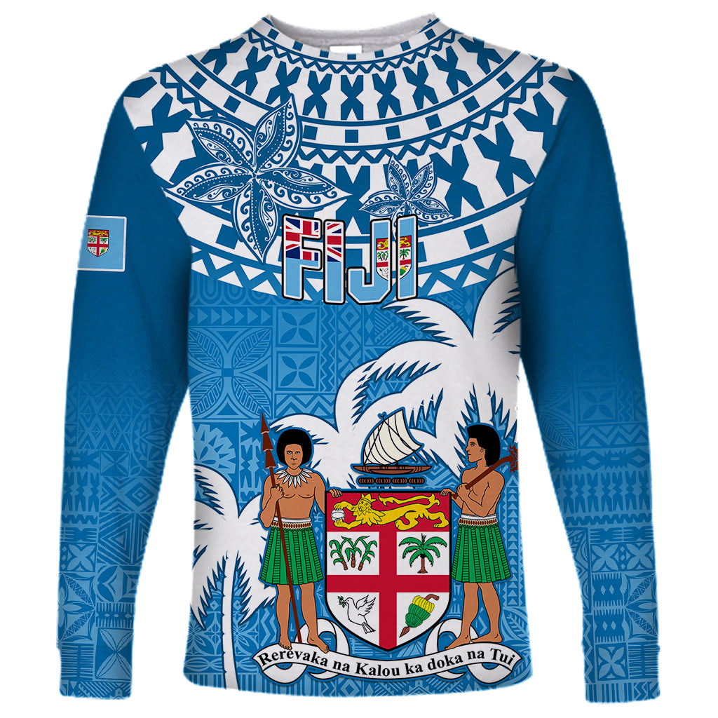 Personalised Fiji Long Sleeve Shirt Bula Fijian Tapa Pattern LT01 Unisex Blue - Polynesian Pride