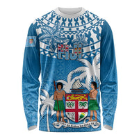Personalised Fiji Long Sleeve Shirt Bula Fijian Tapa Pattern LT01 Unisex Blue - Polynesian Pride