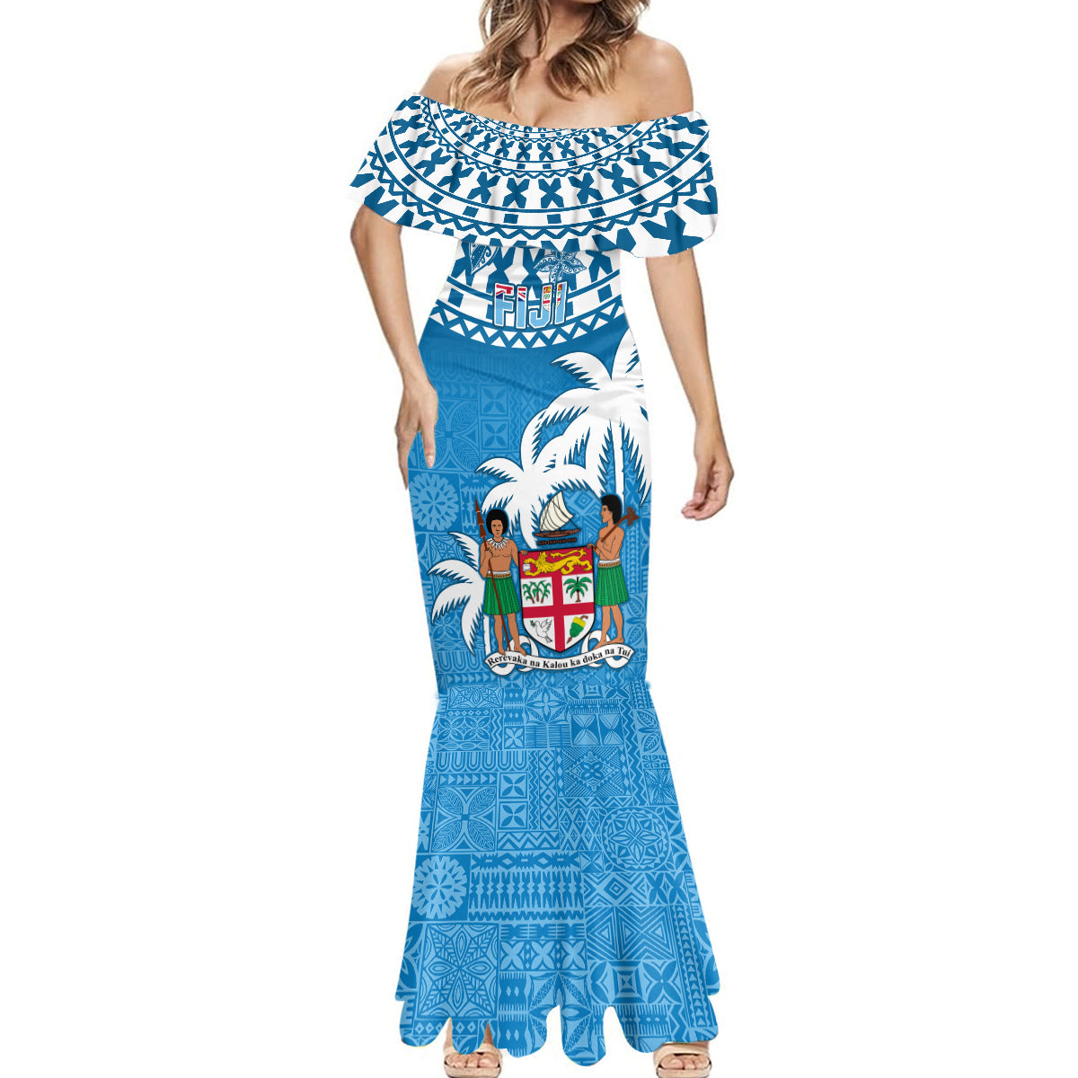 Personalised Fiji Mermaid Dress Bula Fijian Tapa Pattern LT01 - Polynesian Pride