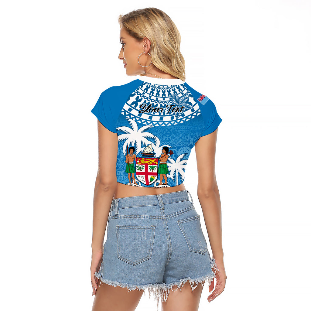 Personalised Fiji Raglan Cropped T Shirt Bula Fijian Tapa Pattern LT01 - Polynesian Pride