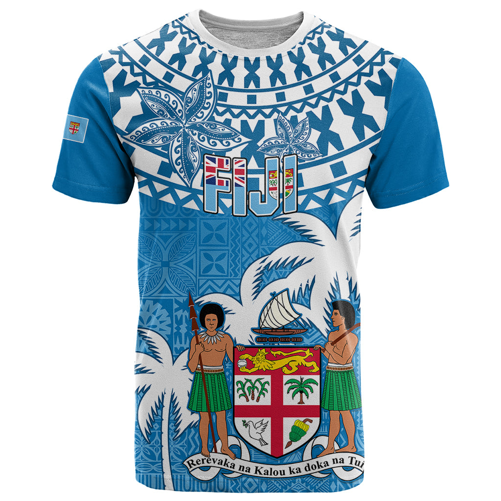 Personalised Fiji T Shirt Bula Fijian Tapa Pattern LT01 Blue - Polynesian Pride