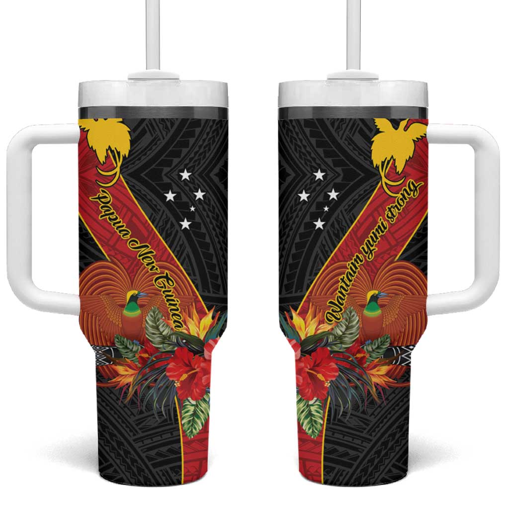 Papua New Guinea Tumbler With Handle Bird Of Paradise With Tropical Flower LT01 One Size: 40 oz Black - Polynesian Pride