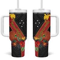 Papua New Guinea Tumbler With Handle Bird Of Paradise With Tropical Flower LT01 One Size: 40 oz Black - Polynesian Pride
