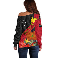 Personalised Papua New Guinea Off Shoulder Sweater Bird Of Paradise With Tropical Flower LT01 - Polynesian Pride