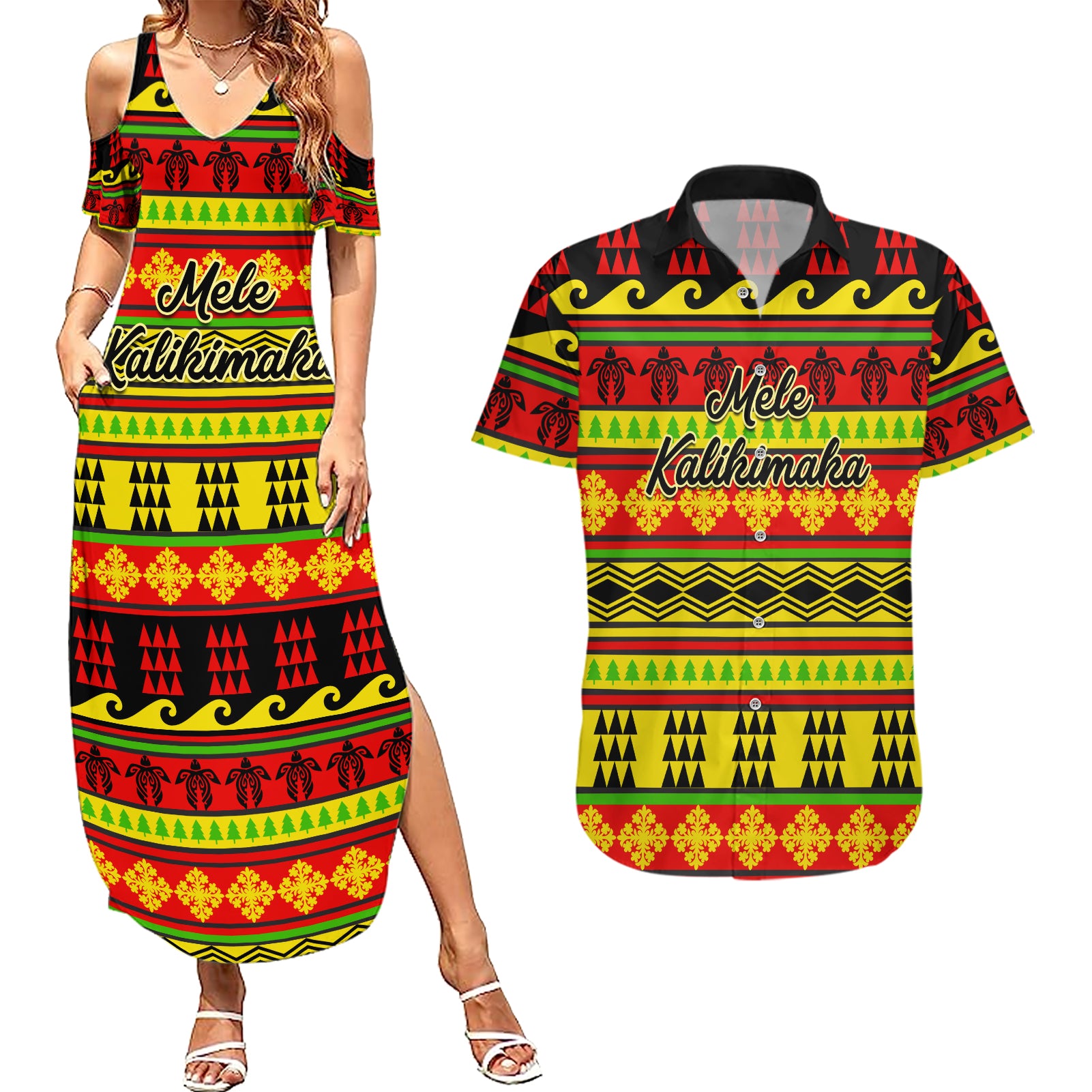 Custom Hawaii Christmas Couples Matching Summer Maxi Dress and Hawaiian Shirt Hawaiian Quilt Pattern Reggae Version LT01 Art - Polynesian Pride