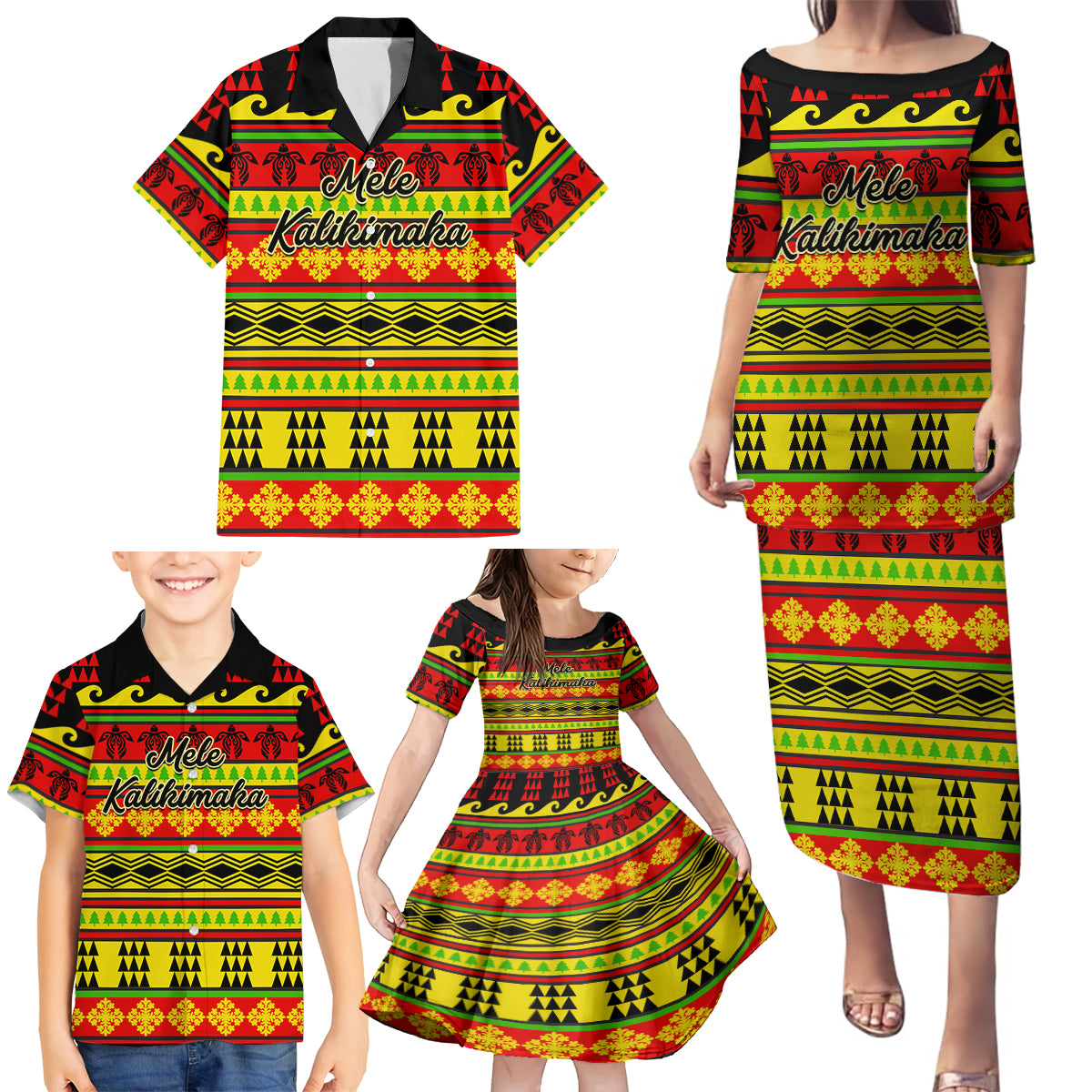 Custom Hawaii Christmas Family Matching Puletasi Dress and Hawaiian Shirt Hawaiian Quilt Pattern Reggae Version LT01 - Polynesian Pride