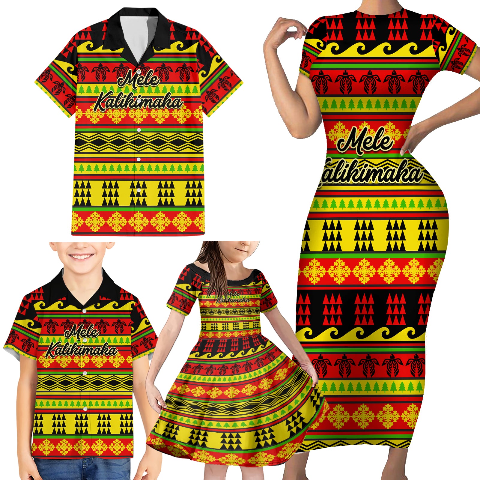 Custom Hawaii Christmas Family Matching Short Sleeve Bodycon Dress and Hawaiian Shirt Hawaiian Quilt Pattern Reggae Version LT01 - Polynesian Pride