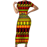 Custom Hawaii Christmas Family Matching Short Sleeve Bodycon Dress and Hawaiian Shirt Hawaiian Quilt Pattern Reggae Version LT01 Mom's Dress Art - Polynesian Pride