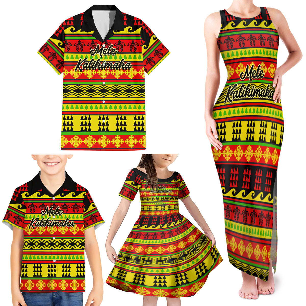 Custom Hawaii Christmas Family Matching Tank Maxi Dress and Hawaiian Shirt Hawaiian Quilt Pattern Reggae Version LT01 - Polynesian Pride