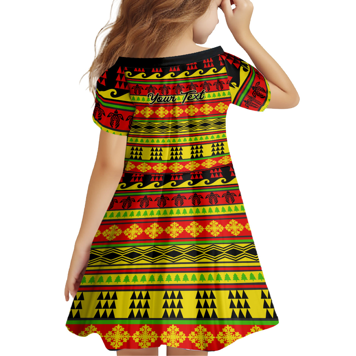 Custom Hawaii Christmas Kid Short Sleeve Dress Hawaiian Quilt Pattern Reggae Version LT01 - Polynesian Pride