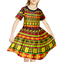 Custom Hawaii Christmas Kid Short Sleeve Dress Hawaiian Quilt Pattern Reggae Version LT01 - Polynesian Pride
